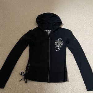 Y2K Hard Rock Cafe Women's Black Zip-Up